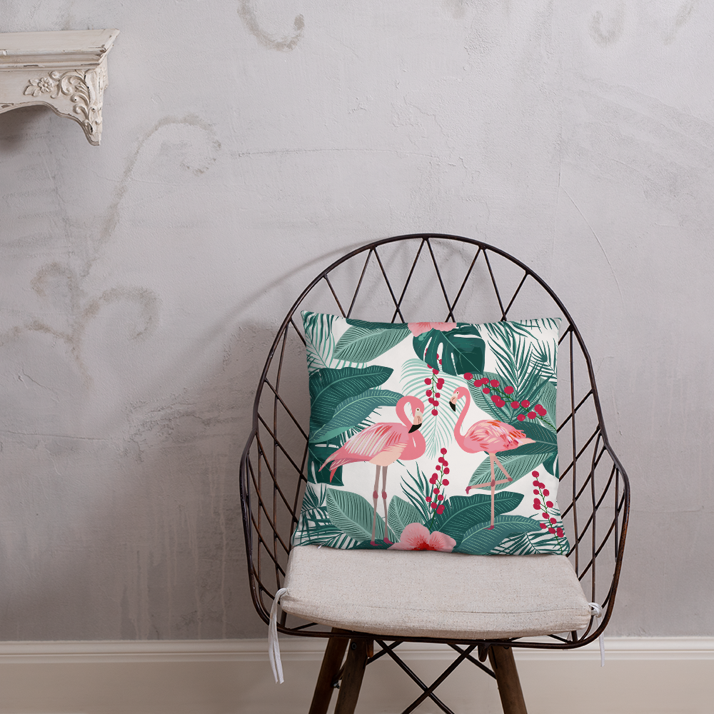 Flamingo and Tropical Print Pillow